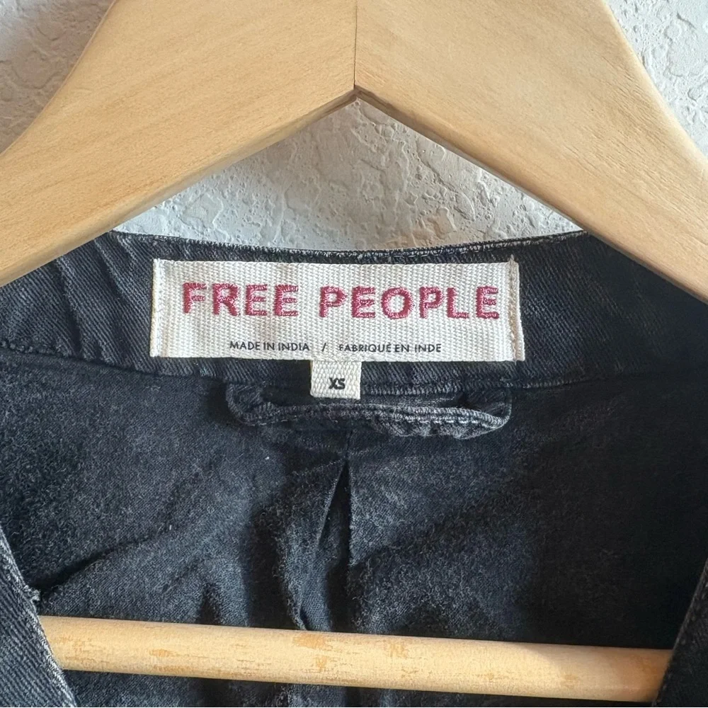 Free People Tie-Front Black Denim Jacket Dragonfly Wide Top XS - Picture 7 of 8